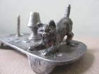 Vintage Pewter Cat Kitten Thimble Holder   Spool Stand Sewing Antique Desktop