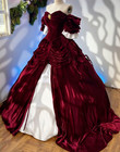 Burgundy Velvet Off Shoulder Victorian Ball Gown Formal Evening Party Prom Dress
