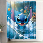 Stitch Bathroom Set 4pcs  Shower Curtain  Bath Mat  Toilet Lid Cover  Non-slip