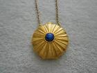 Estee Lauder Solid Perfume Compact Necklace Gold Tone Blue Lucite Cabochon