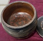 Antique Hand Carved Birds Treen Wood 3 5  Lidded Footed Trinket Sewing Snuff Box