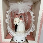 Vintage Wilton Wedding Cake Topper  1960   s Bride   Groom Brown Hair Lace Bell