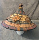 Tribal Fulani Hat Mali West Africa Conical Leather   Straw Wodaabe 15  Diameter