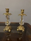 Pair Antique Hollywood Regency Style Ornate Gold Cast Brass  Candlestick Holders