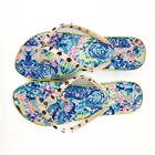 Lilly Pulitzer Nautical Charm Platform Flip Flops Blue Floral Wedge 9 10