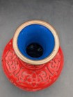 Vintage Chinese Carved Cinnabar Lacquer Vase Blue Enamel Brass Landscape 5 