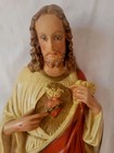 Vtg Sacred Heart Jesus 22  Chalkware Statue Hand Painted Religious Figure   Nice