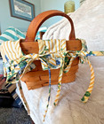 Longaberger Large Rectangular Basket Floral Liner Protector Leather Handles 1998
