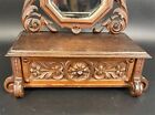 Antique Victorian Wooden Dresser Box With Mirror     Ornate Jewelry Storage