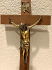 Vintage Religious Wooden Crucifix Wall Cross Gold Toned Metal Jesus Inri 12   