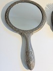 Vintage Silver Plate Heavy Ornate Floral Vanity Hand Mirror  Brush Antique 9   x5   