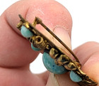 Art Deco Vintage Czech Peking Glass Brooch Turquoise Cabochon Brass Filigree Pin