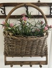 Vintage Handwoven Wicker Basket Hanging Wall Pocket  W pegs farmhouse farmhouse