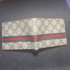 Gucci Men s Beige Gg Logo Web Stripe Bifold Folding Wallet Green Red