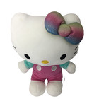 Hello Kitty Gund 11  Pink Overall Rainbow Bow Embroidered Face Plush Stuffed