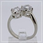 Size 10 Vintage 1990s Two Stone Round Cubic Zirconia Bypass Ring Silver Tone Nos