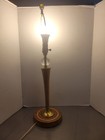 Vintage Mid Century Danish Tapered Wooden Table Lamp W Glass Orb 