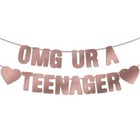 Pre-strung Omg Ur A Teenager Banner - Rose Gold Glitter  13th Birthday 