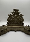 Brass Ink Well - Double Ink Well With Letter Holder - Cherub Top Patina