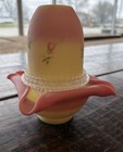 Vintage Burmese Fenton Flowered Pattern Pink   Yellow  Glass Fairy Lamp - 3 Tier