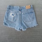 Vtg 90s Gap Jeans Shorts Women 32 Blue High Rise Raw Hem Distressed Button Fly
