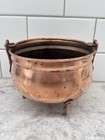 Vintage Copper Pot Cauldron Footed Planter With Handle Verdigris Patina Used
