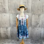 Sonnenalp Blue Denim Look Heart Print Dirndl Dress Pink Apron Oktoberfest 