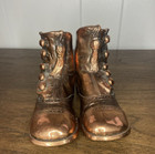 Antique Vintage Bronzed Victorian Baby Child Shoes High Top Button Up Pair 
