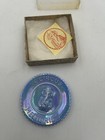 1983 Summit Glass Elephant Plate 3 5  Blue  Slag Iridescent Circus Memories