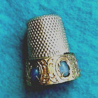 Thimble Silver 800  Italy   Gold Gilt Blue Color Cabochons Stones Vintage