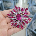 Fashion Pink Flower Gold-plated Large Brooch Pin Rhinestone Crystal Accessories