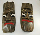 2 Vintage Hand Carved Solid Wood Tribal Tiki Mask Hawaiian Pacific Culture