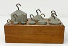 Vtg Hook Weights 9 Piece Cenco Lead Wood Holder Balance Scientific Lab Scales