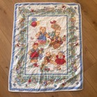 Vintage Teddy Bear Garden Quilted Baby Blanket Floral Picket Fence Nursery Blue