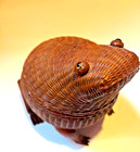 Vintage 1960 s Chinese Wicker Rattan Frog Toad Basket Trinket Box Zhejiang