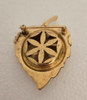 Avon Vintage Gold Tone Leaf   Brooch W faux Pearl   Solid Perfume Holder  2 1 4 