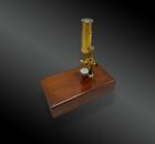Antique Brass Microscope With Original Mahogany Wood Box Early 20th Century