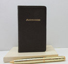 Address Book Pocket Size 3x5  Goatskin Leather Cover Graphic Image Brown List 40