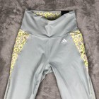 Adidas Training Leggings Womens Small Gray Floral Stash Pocket 7 8 Tight Fit New