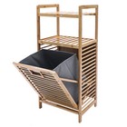 Bamboo Bathroom Laundry Hamper Cabinet Tilt Out Basket Storage W 2-tiers Shelf