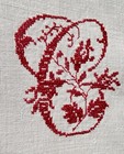 Antique French Homespun White Linen Sheet With Redwork Initials  B131