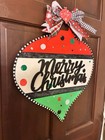 Handmade Merry Christmas Ornament Door Hanger With Bow  holiday Front Door Decor
