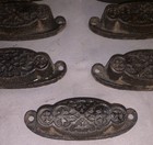 Great Set   7  Antique  Cast Iron  Bin  Cabinet  Pulls