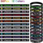 36 Pcs Jesus Loves You Silicone Wristbands Colorful Rubber Bracelets Christian S