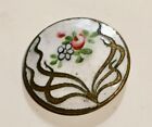 Antique French Enamel Button Champleve Art Nouveau Swirling Roses Handpainted