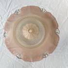 Frosted Pink And Clear Pleated Glass Lamp Shade Ceiling Fixture Vintage