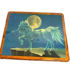 Unicorn Art Wall Hanging Plaque Sue Dawe Lacquered Wood Fantasy Horses Vintage