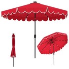 10ft Solar Led Patio Umbrella  Scalloped Outdoor Table Market With 24 Led Lights