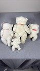 Lot Of 4 Jointed White Teddy Bears Plush Stuffed Animals With Red Bows