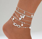 5pcs Gold Butterfly Heart Anklet Set Women Boho Beach Foot Chain Pearl Star Ankl